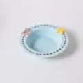Ceramic pet bowl with cute bow and star design, slow feeder food and water dish, 14.8cm blue - Dashed Bowl / Blue