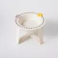 Ceramic elevated pet cat dog bowl with stand cute bow star design slow feeder bowl. - Dashed Bowl with Iron Stand / Beige