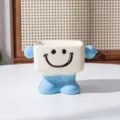 Blue ceramic square pet bowl with cute smiley face design, 11.2cm side length, 160ml capacity. - Square / Blue