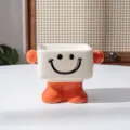 Cute ceramic square bowl with smile face design, cartoon feet, home kitchen tableware 11.2cm - Square / Orange