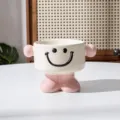 Pink ceramic pet bowl, cute smiley face design with high feet, 11.6x10.8cm 180ml - Round / Pink