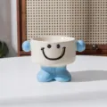 Cute ceramic smiley face bowl with base and handles, blue pet food water bowl, 11.6x10.8cm - Round / Blue