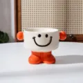 Ceramic Pet Bowl Orange Round Cute Smiley Face Design Elevated Food Water Bowl 11.6cm - Round / Orange