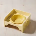 Cream yellow square pet feeding table with ceramic bowl, anti-rollover cat food and water bowl. - Square Table + Ceramic Bowl / Milk Yellow