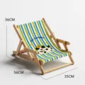 Miniature wooden beach chair pet bed with striped fabric design for small cats and dogs cozy lounge - Striped Puppy / Medium (Sisal)