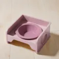 Ergonomic ceramic pet bowl with square elevated stand in pink, ideal for daily pet feeding. - Square Table + Ceramic Bowl / Cherry Pink