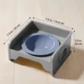Square pet feeding table with ceramic bowl in rock grey, anti-overturn design, 300ml capacity. - Square Table + Ceramic Bowl / Rock Grey