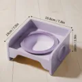 Purple ceramic pet bowl with square stand, anti-spill cat food and water feeder set. - Square Table + Ceramic Bowl / Dusk Purple