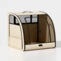 Beige pieghevole animale domestico seggiolino auto trasportino mesh gatto cane gabbia - Beige
