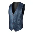 Chaleco de traje vintage jacquard paisley para hombre cuello en V elegante para boda - 3XL / M199 azul marino