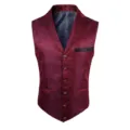 Chaleco de traje jacquard paisley vintage para hombre, chaleco burdeos entallado con solapa. - 3XL / L080 Rojo
