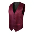 Chaleco de traje burdeos vintage con jacquard paisley para hombre elegante. - 3XL / M080 rojo