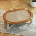 Comoda brandina amaca per gatti in legno tappetino di raffreddamento animali 60cm - Lettino sopraelevato ovale [Versione tappetino in lino]