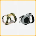 Dog harness and 5m retractable leash set for medium large dogs training walking heavy duty - S (Recommended Weight 4-7.5kg) / Army Green [with 5m Retractable Leash]