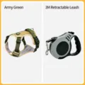 Military green dog harness and 3M retractable leash set for medium and large dogs. - S (Recommended Weight 4-7.5kg) / Army Green [with 3m Retractable Leash]