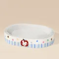 Large oval cat scratcher cardboard with cute Apple Bunny design, durable pet scratching bed. - Oval Large / Red