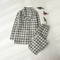 Ensemble pyjama en coton à carreaux pour enfants, vêtements de nuit confortables pour filles. - 110 / Gris