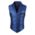 Chaleco de traje vintage azul para hombre con estampado paisley jacquard elegante. - 3XL / L199 Azul marino
