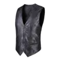 Chaleco de traje hombre vintage jacquard paisley elegante para boda casual fiesta - 3XL / M199 Gris plata