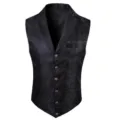 Chaleco de traje negro para hombre con jacquard paisley solapa vintage de botonadura. - 3XL / L200 negro