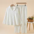 Set pigiama donna manica lunga in puro cotone, abbigliamento da notte dolce e confortevole. - XL / Completo in garza (Festa della zucca)