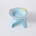Cute ceramic pet bowl with elevated metal stand, cat food bowl with cute bow and star decor. - Dashed Bowl with Iron Stand / Blue