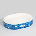 Ovale Katzenkratzbrett groß blaues Leo-Muster Wellpappe Haustier Möbel Variante - Katzenkratzbrett aus weißer Pappe mit Leopardenmuster / Dunkelblau [50*9]