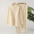 Katoenen gewatteerde bloemen pyjama lange mouw winter warme nachtkleding voor dames - Roze bloemen