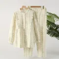 Bloemen gewatteerde lange mouw pyjama set voor vrouwen, warme katoen winter nachtkleding. - Groene Bloemcluster
