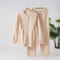 Floral gewatteerde lange mouw pyjama set voor dames, gezellige katoenen nachtkleding. - M / Boven- En Onderstuk / Wildbloem