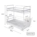 White 2-tier dish drying rack with utensil holder and drain board for kitchen storage use. - Double Layer with Drainage