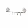 Stainless steel suction cup 5-hook wall mounted rail rack for bathroom and kitchen organization. - 5 Hooks / Silver Rod White Base