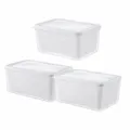 Small double layer plastic food storage container box drain basket 3pcs set white - S / 1.5L Capacity (3 Pieces/Pack)