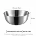 Stainless steel mixing bowl 28cm kitchen metal basin with scale markings for food prep. - Stainless Steel Basin / Diameter 28CM