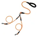 Reflektierende Nylon-Hundeleine für mehrere Hunde mit Anti-Verwicklungs-Design und Schaumgriff. - Orange - 1-zu-2-Verteiler