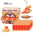Bolsas biodegradables para excrementos de perro 720 uds bolsas perfumadas con dispensador toallitas - 48 rollos + dispensador + clip + 2 paquetes de toallitas / en caja (naranja)