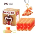 Bolsas excrementos perro 300 uds con dispensador bolsas perfumadas para mascotas 9x12 pul. - 20 rollos + dispensador + clip / en caja (naranja)