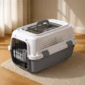 Portable plastic pet carrier crate for cats and dogs travel ventilation grey 51x31x35cm - Sky Window Style / Size M (Under 5kg) / Elegant Grey