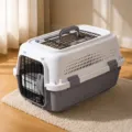 Portable plastic pet carrier for dogs and cats with sunroof grille in elegant grey L size. - Sky Window Style / Size L (Within 10kg) / Elegant Grey