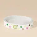 Oval corrugated cat scratcher bowl, white cardboard with green apple polka dots, durable pet toy. - Medium Oval / Green
