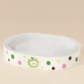 Oval corrugated paper cat scratcher bowl with green apple pattern, durable pet toy bed. - Oval Jumbo / Green