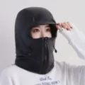 Negro invierno impermeable plumón algodón equitación capucha térmica antiviento cara cubierta - Negro