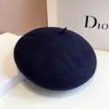 Classic navy blue wool beret for women, cozy winter painter hat, stylish French beret cap. - Navy Blue