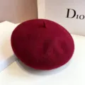 Elegant solid color wool beret hat for ladies, warm winter classic painter hats. - Burgundy