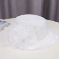 Femme chapeau plat dentelle blanche vintage floral organza chapeau de soleil élégant thé coiffe - M (55-58cm) / Blanc