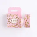 Pink floral washi tape set with gift box, gold stamping decorative masking tape for DIY crafts. - Pink