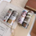 Vintage washi tape set for journaling scrapbooking retro aesthetic decorative masking tape rolls. - Quiet Time