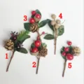 Christmas decorative pine branches with red berries and pine cones, detailed holiday accessory view. - 202# Pine Cones 5Pcs