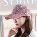 Casquette de baseball ajourée en tricot strass d'été pour femmes chapeau de soleil - Rose style losange avec perles artificielles