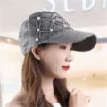 Femme Été Strass Fait Main Tricoté Creux Casquette de Baseball Mode Chapeau Soleil - Gris style losange avec perles artificielles